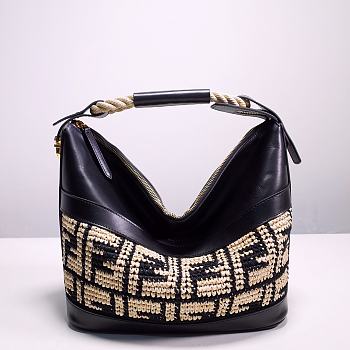 Fendi Raffia & Leather Zucca Cooler Bag - 35x22x18cm