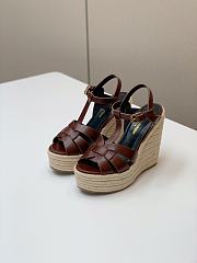 YSL Calfskin 85 Platform Espadrille Wedge Brown Sandals  - 1