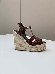 YSL Calfskin 85 Platform Espadrille Wedge Brown Sandals  - 4