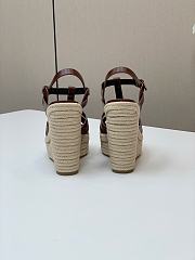 YSL Calfskin 85 Platform Espadrille Wedge Brown Sandals  - 3