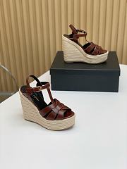 YSL Calfskin 85 Platform Espadrille Wedge Brown Sandals  - 2