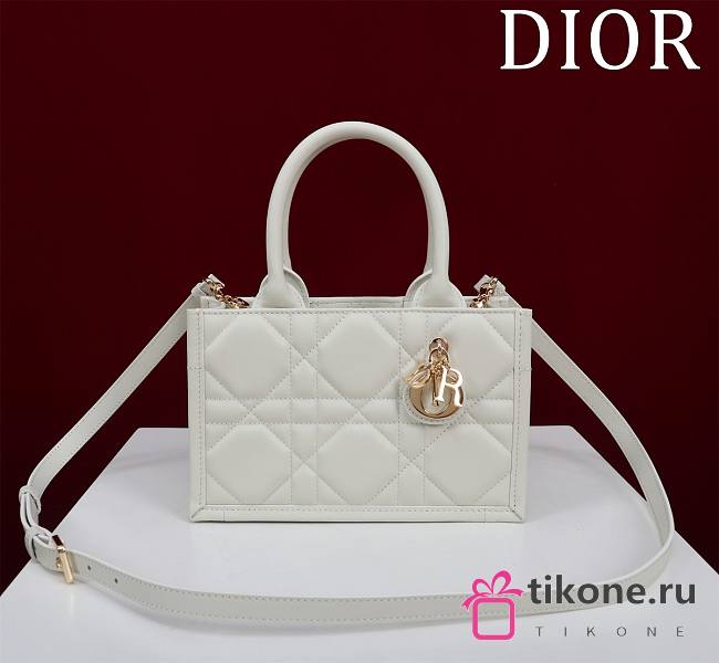 Dior Mini Book Tote In White Leather - 22x13x7.5cm - 1