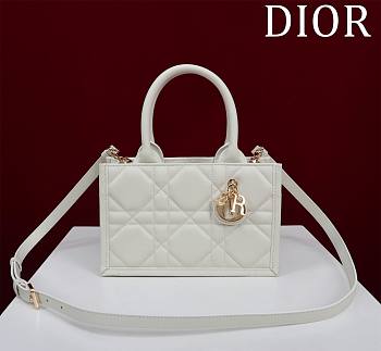 Dior Mini Book Tote In White Leather - 22x13x7.5cm