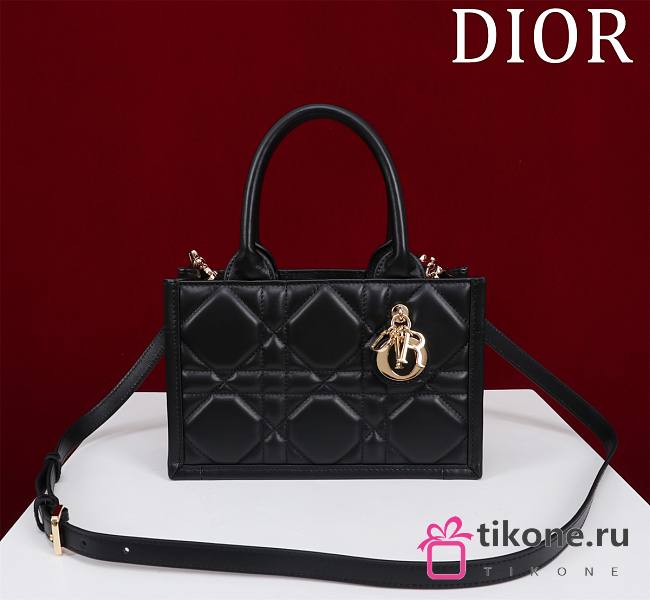 Dior Mini Book Tote In Black Leather - 22x13x7.5cm - 1