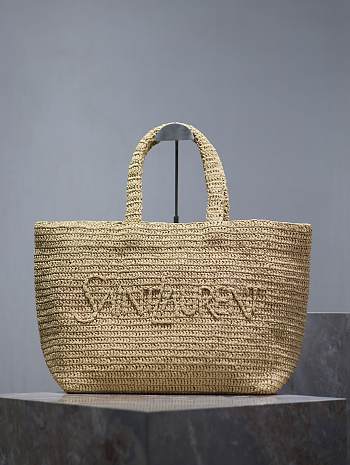 YSL Logo-embroidered Raffia Tote Bag - 50×43×17cm