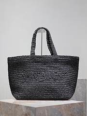 YSL Logo-embroidered Black Raffia Tote Bag - 50×43×17cm - 1