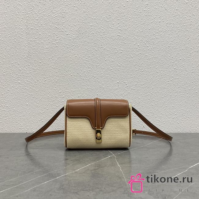 Celine Mini Soft 16 In Brown & Natural Canvas - 18x12.5x6cm - 1