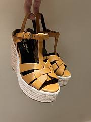 YSL Calfskin Platform Espadrille Wedge Brown Sandals - 1