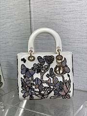 Dior Lady White Leather Butterfly Embroidered Bag - 24x20x11cm - 3