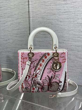 Dior Lady Pink Beaded Bag - 24x20x11cm