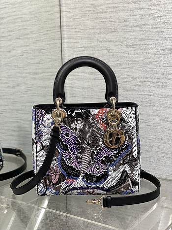 Dior Lady Black Butterfly Beaded Bag - 24x20x11cm