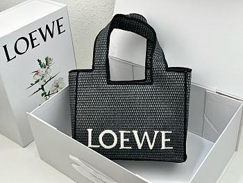 Loewe Font Tote In Black Rafia - 24x11x19.5cm