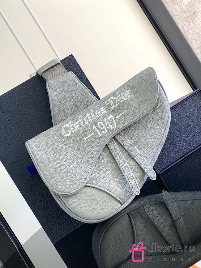 Dior Saddle Bag In Grey Leather - 26x19x4.5cm - 1