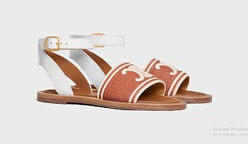 Celine Lympia Sandals In Triomphe Jacquard Canvas & Calfskin 