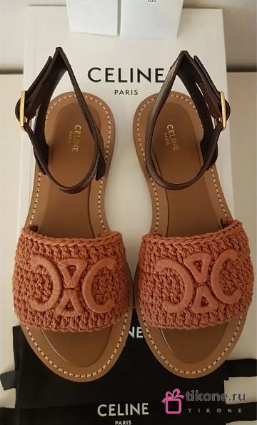 Celine Triomphe Brown Raffia Sandal - 1