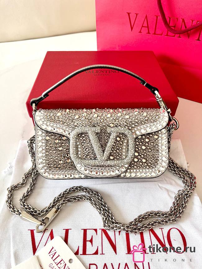 Valentino Vlogo Sequin Silver Bag - 19x10.5x5cm - 1