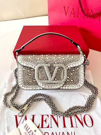 Valentino Vlogo Sequin Silver Bag - 19x10.5x5cm