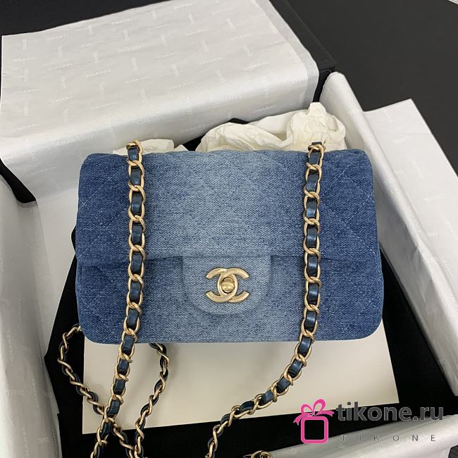 Chanel Classic Blue Denim Handbag 20cm - 1