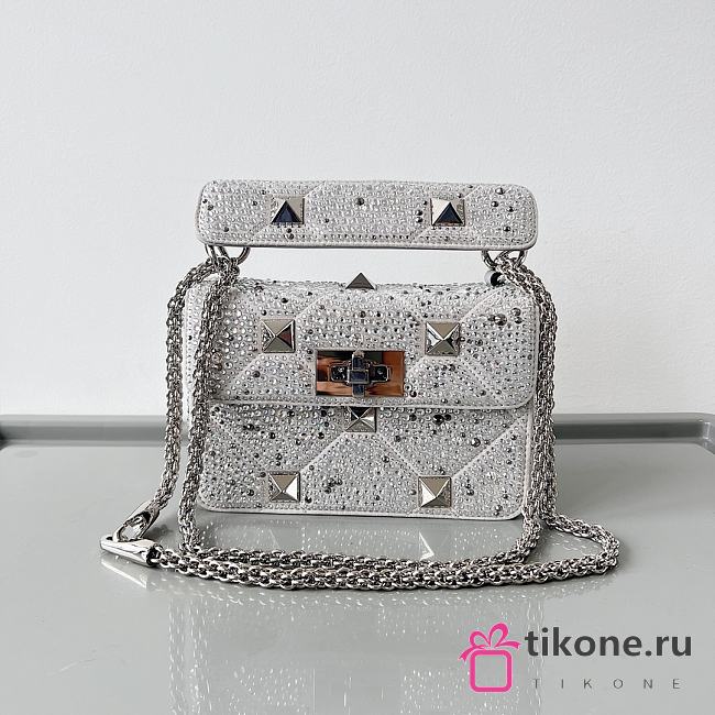 Valentino Garavani Atelier Silver Crystal Embellished Bag 19cm - 1