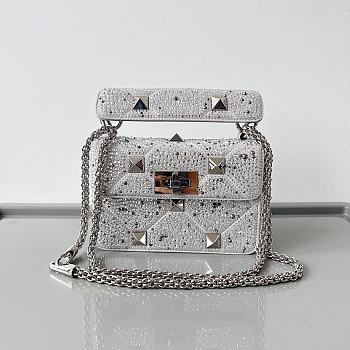 Valentino Garavani Atelier Silver Crystal Embellished Bag 19cm