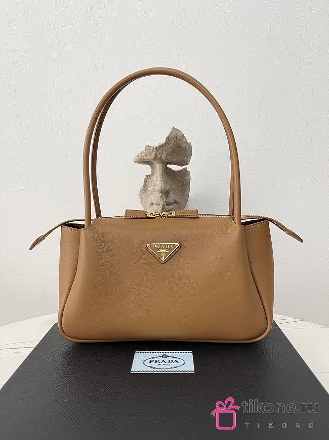 Prada Brown Medium Soft Grain Flou Shoulder Bag - 28×16×10.5cm - 1