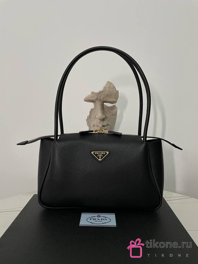 Prada Black Medium Soft Grain Flou Shoulder Bag - 28×16×10.5cm - 1