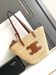 Celine Medium Classic Pannier In Raffia And Calfskin - 22×30×14cm - 1