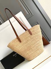 Celine Medium Classic Pannier In Raffia And Calfskin - 22×30×14cm - 3