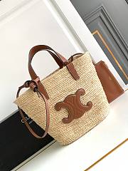 Celine Small Classic Pannier In Raffia And Calfskin - 21.5x22x13cm - 1