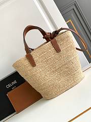 Celine Small Classic Pannier In Raffia And Calfskin - 21.5x22x13cm - 4