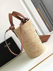 Celine Small Classic Pannier In Raffia And Calfskin - 21.5x22x13cm - 2