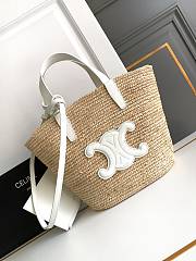 Celine Small Classic Pannier In Raffia And White Calfskin - 21.5x22x13cm - 1