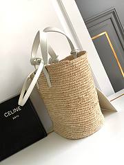 Celine Small Classic Pannier In Raffia And White Calfskin - 21.5x22x13cm - 4