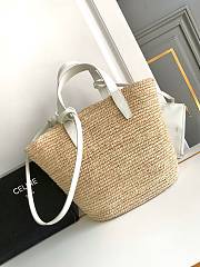 Celine Small Classic Pannier In Raffia And White Calfskin - 21.5x22x13cm - 2