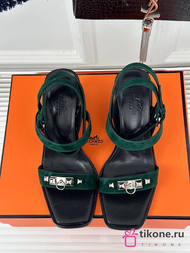 Hermes Green Suede Sandals - 1