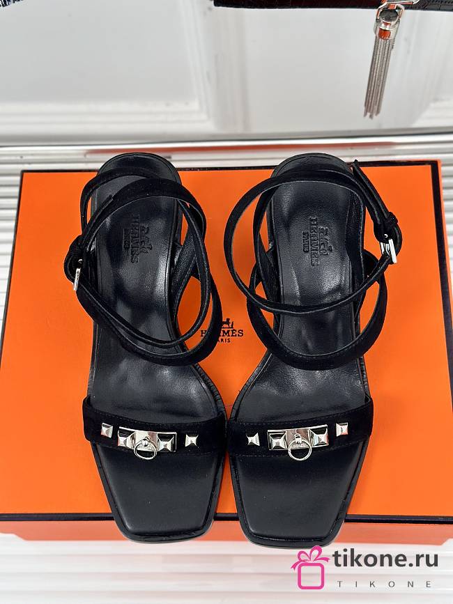 Hermes Black Suede Sandals - 1