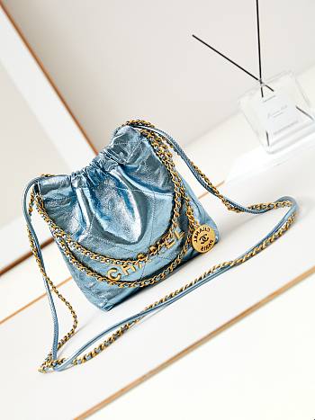 Chanel 22 Mini Light Blue Hobo Bag - 19x20x6cm