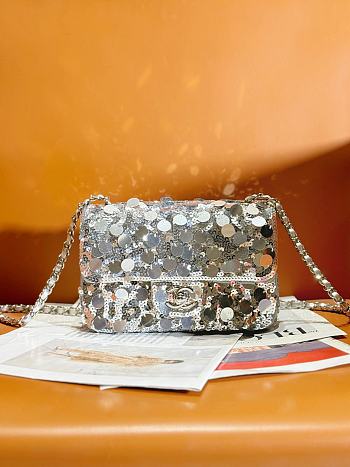Chanel Silver Sequins Flap Bag 20cm