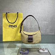 Fendi Small Croissant Hobo Bag In Woven Straw Beige 29cm - 1