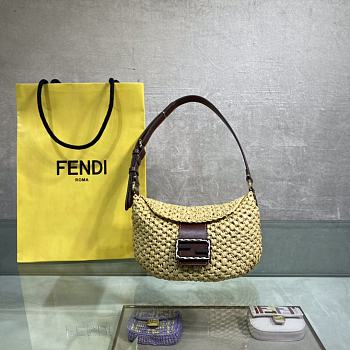 Fendi Small Croissant Hobo Bag In Woven Straw Beige 29cm