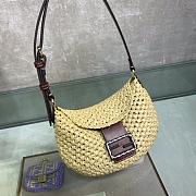 Fendi Small Croissant Hobo Bag In Woven Straw Beige 29cm - 2