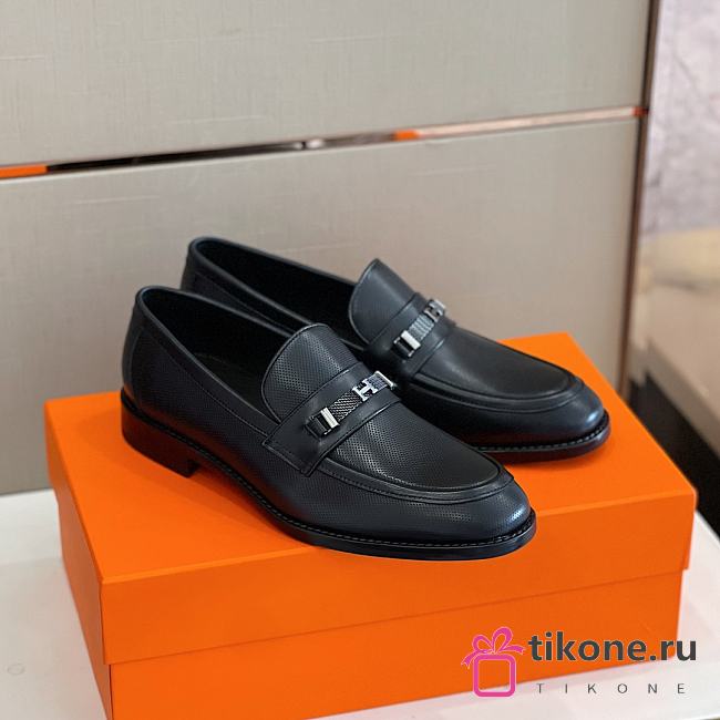 Hermes Men Loafers Black Genuine Leather  - 1