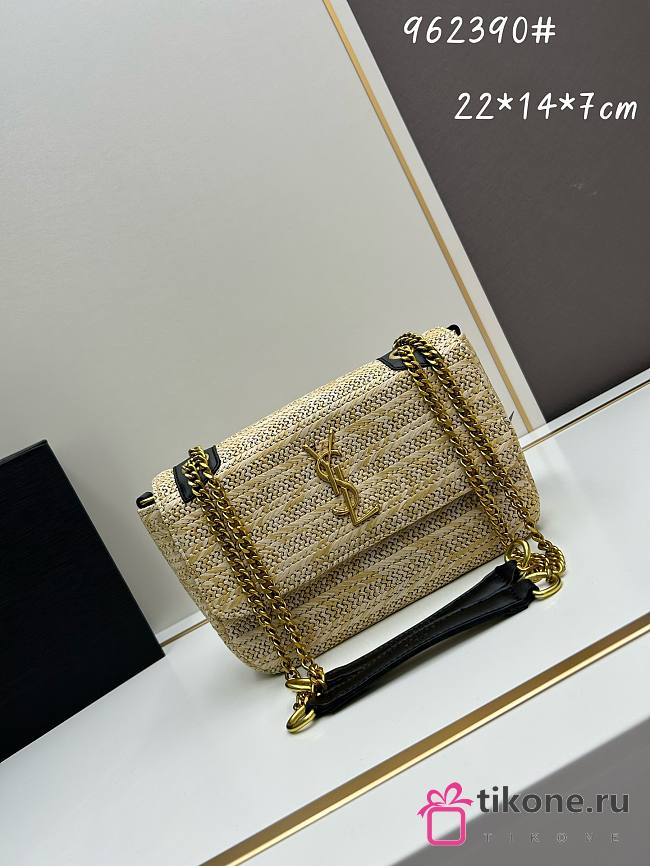 YSL Natural Niki Raffia And Black Leather Medium Bag - 22x14x7cm - 1