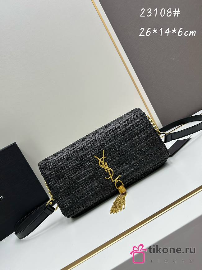 YSL Kate Black Raffia Bag - 26x14x6cm - 1