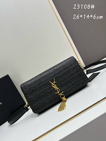 YSL Kate Black Raffia Bag - 26x14x6cm