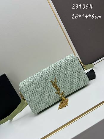 YSL Kate Blue Raffia Bag - 26x14x6cm