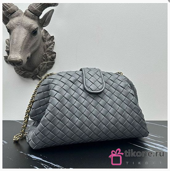 Bottega Veneta Lauren 1980 Teen Grey Leather Clutch - 16.5x31.5x11cm - 1