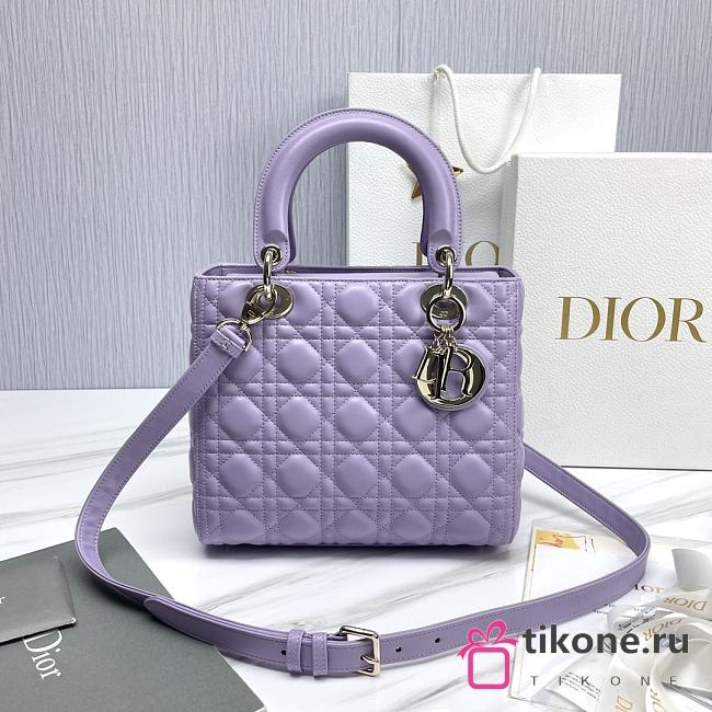 Dior Small Lady Lambskin Cannage In Purple - 24x20x11cm - 1