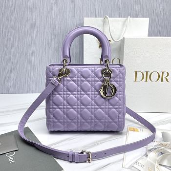 Dior Small Lady Lambskin Cannage In Purple - 24x20x11cm