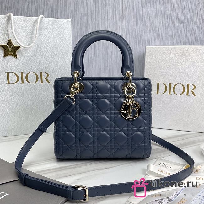 Dior Small Lady Lambskin Cannage My In Navy - 24x20x11cm - 1